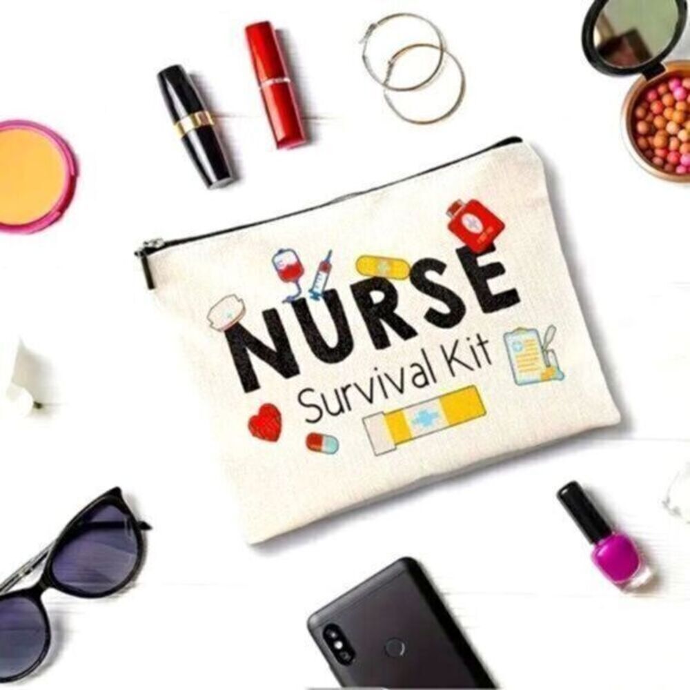 NWT Canvas Zipper Top Bag “Nurse Survival Kit” Makeup Travel